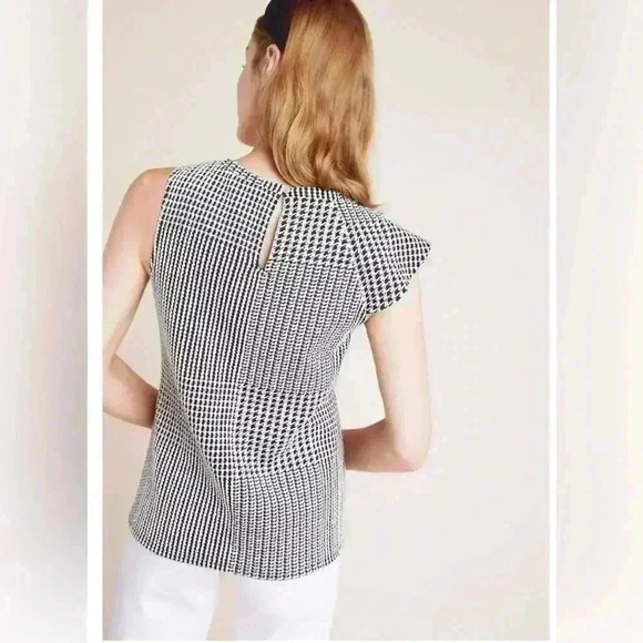 Anthropologie Dolan Callan Ruffled Tank Sleeveless Black White small houndstooth - Picture 2 of 14